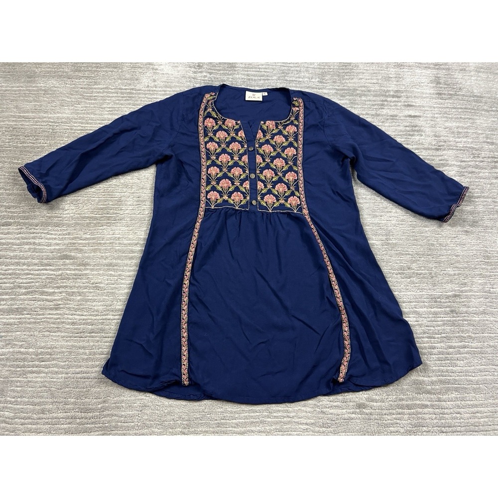 Zola Top Womens XL Blue Boho Floral Embroidered 3/4‎ Sleeve Casual